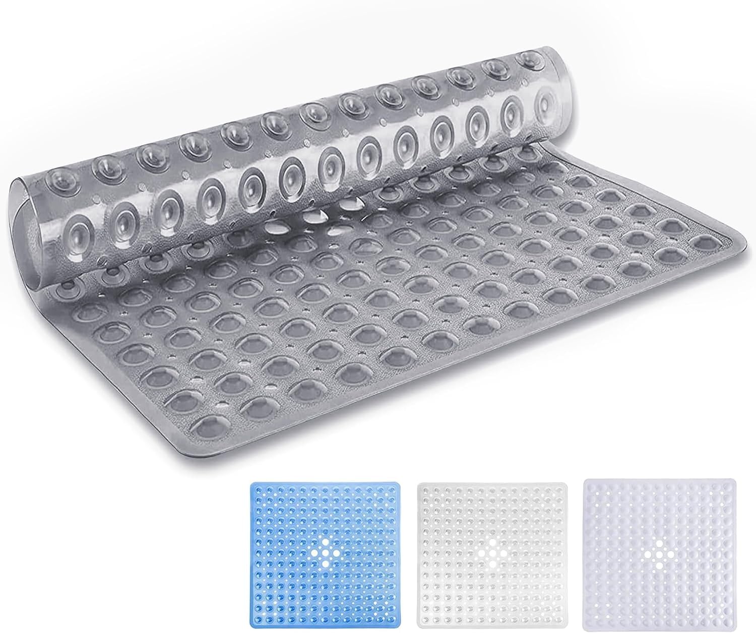 Ameha Square Shower Bath Mat Non Slip Anti Mould - Grey 53x53cm Bathroom Mats with Strong Suction Cups Grip and Drain Holes Shower Mats Machine Washable Bath Mats