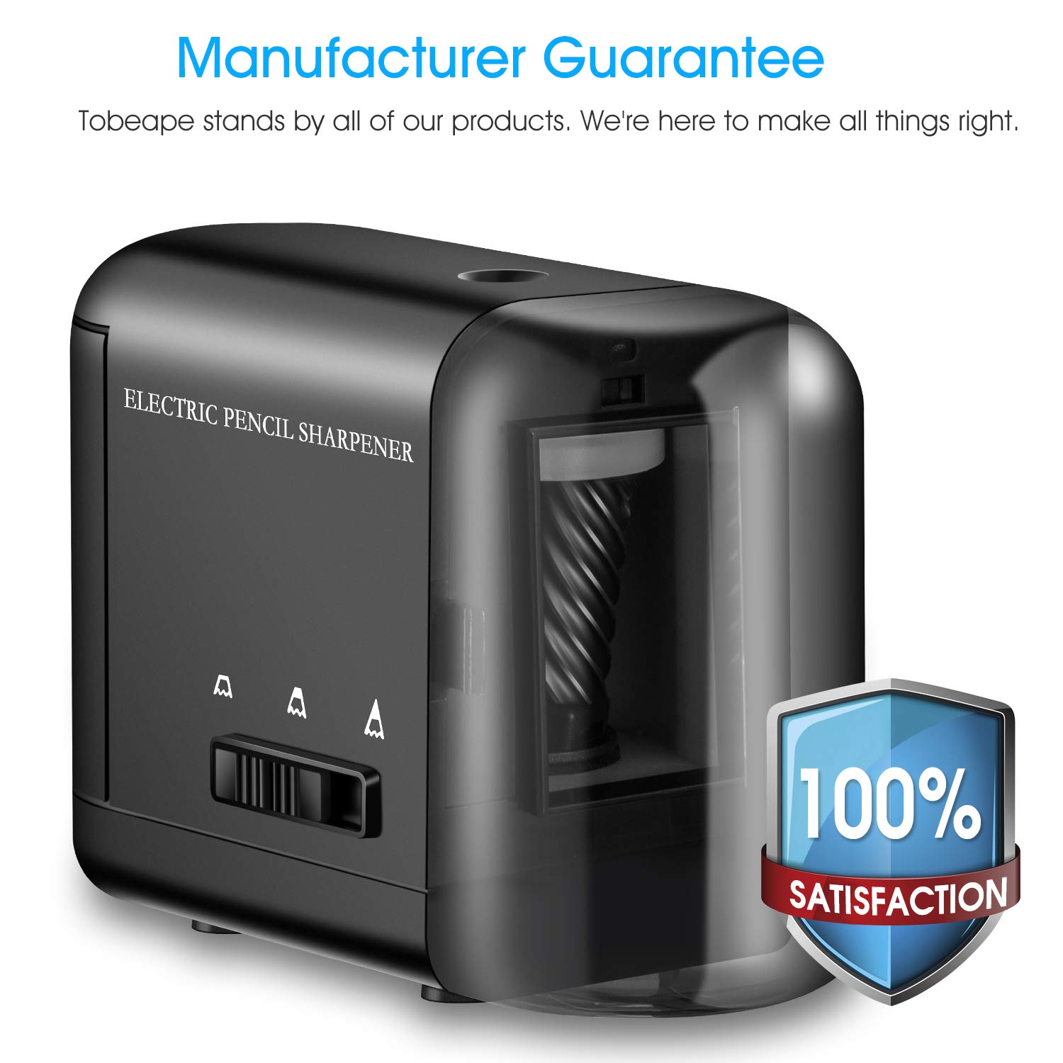 Tobeape Electric Pencil Sharpener, Heavy-duty Helical Blade, Variable Sharpness Control for 6.5-8mm Diameter Pencils, USB or AC or 4 AA Batteries Operated in Classroom Office Home