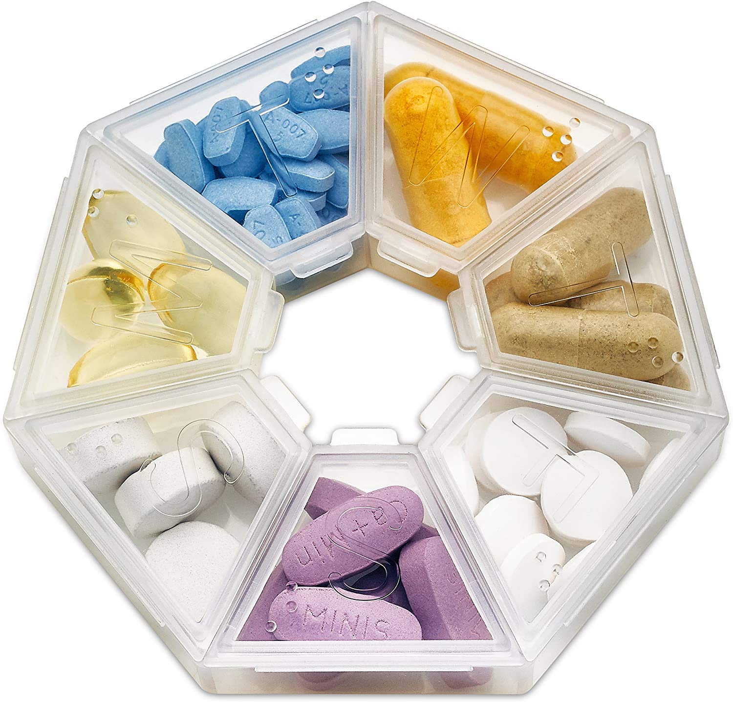 MEDca Weekly Pill Organizer Clear 7Sided Pill Reminder, Round Shaped