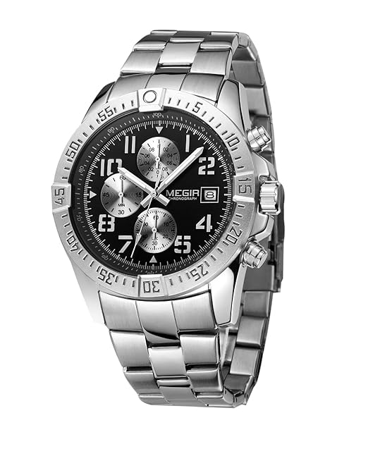 MEGIR analoge Herren-Armbanduhr, mit Quarzwerk, Sport- und Militäruhr, digitale Armbanduhr, modisch, für Business, aus Edelst