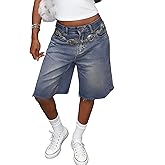 LovelyWholesale Baggy Jorts Bermuda Shorts for Women Knee Length Low Rise Denim Jean Shorts