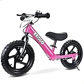 KRIDDO Pro Toddler Balance Bike 2+ Year Old with Hand Brake and Kickstand, 12 Inch Push Bicycle, Gift Bike for 2-5 Boys Girls, Pink