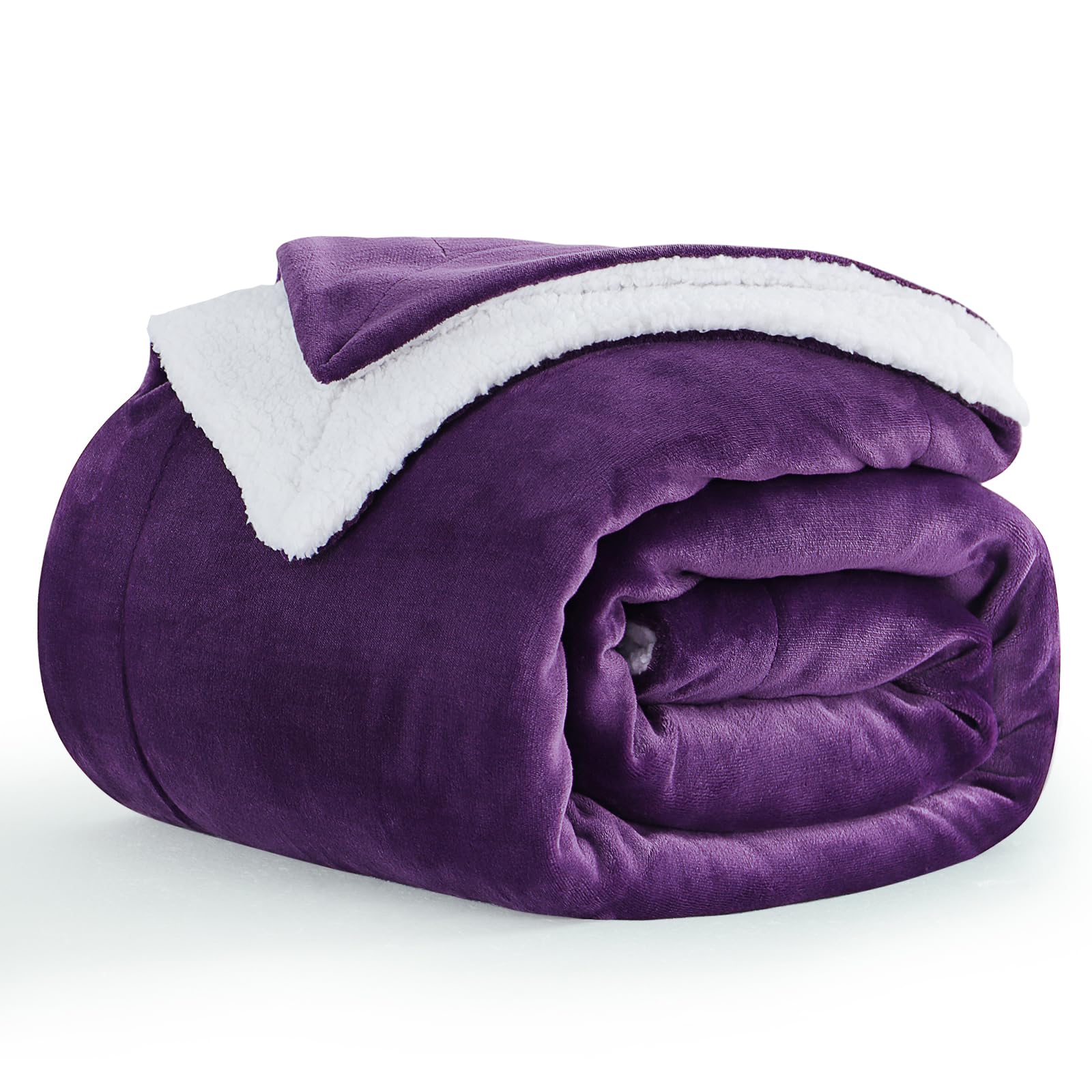 Aisbo Sherpa Fleece Throw Blanket Purple - Fluffy Thick Warm Blanket for Bed Double Size, Soft Solid Microfiber Blanket Twin for Sofa Couch, 150x200cm