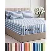 Extra Deep King Sheet Set - 6 Piece Breathable and Cooling Sheets - Hotel Luxury Bedding for Women, Men, Kids & Teens - Easy & Secure Fit - Soft and Wrinkle Free - Extra Deep Pockets - Blue Stripes