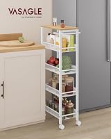 VASAGLE 5-Tier Trolley Space-Saving Kitchen Cart Oak Beige White LRC035W09 view 2
