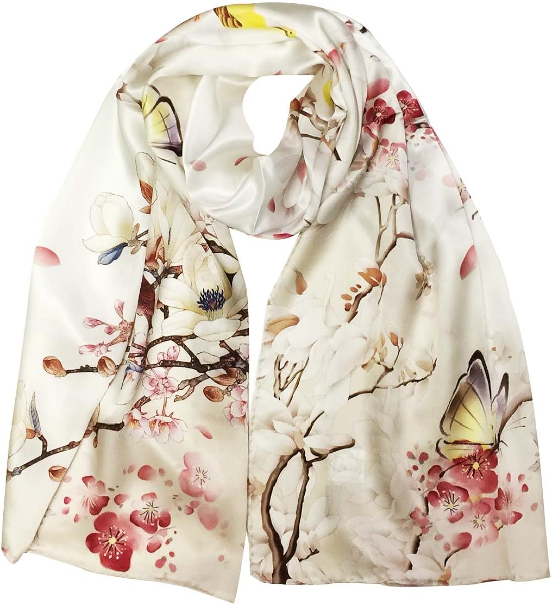 Wrapables Luxurious 100 Charmeuse Silk Long Scarf with Hand Rolled