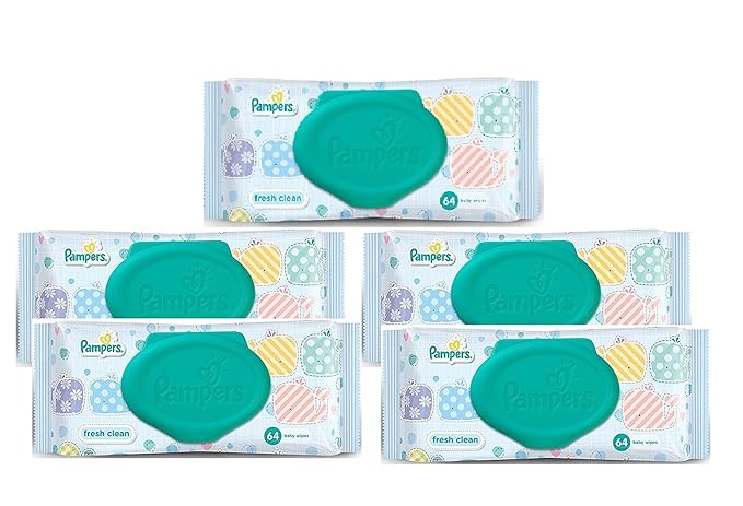 Pamper Fresh Clean Baby Wipes -Combo Pack of 5 Pieces (168 x 144 mm, Green)