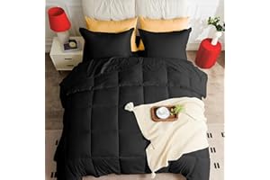 JOKOLO Full Size Comforter Set - 3 Pieces, 1 Reversible Comforter and 2 Pillowcases,Soft Quilted Warm Fluffy Cooling Bedding for All Season,Black