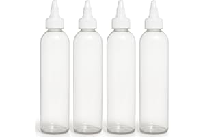 BRIGHTFROM Twist Top Applicator Bottles, Clear 8 OZ BPA-Free Plastic, Empty, Squeeze, Refillable - Open/Close Nozzle - Multi Purpose (Pack of 4)