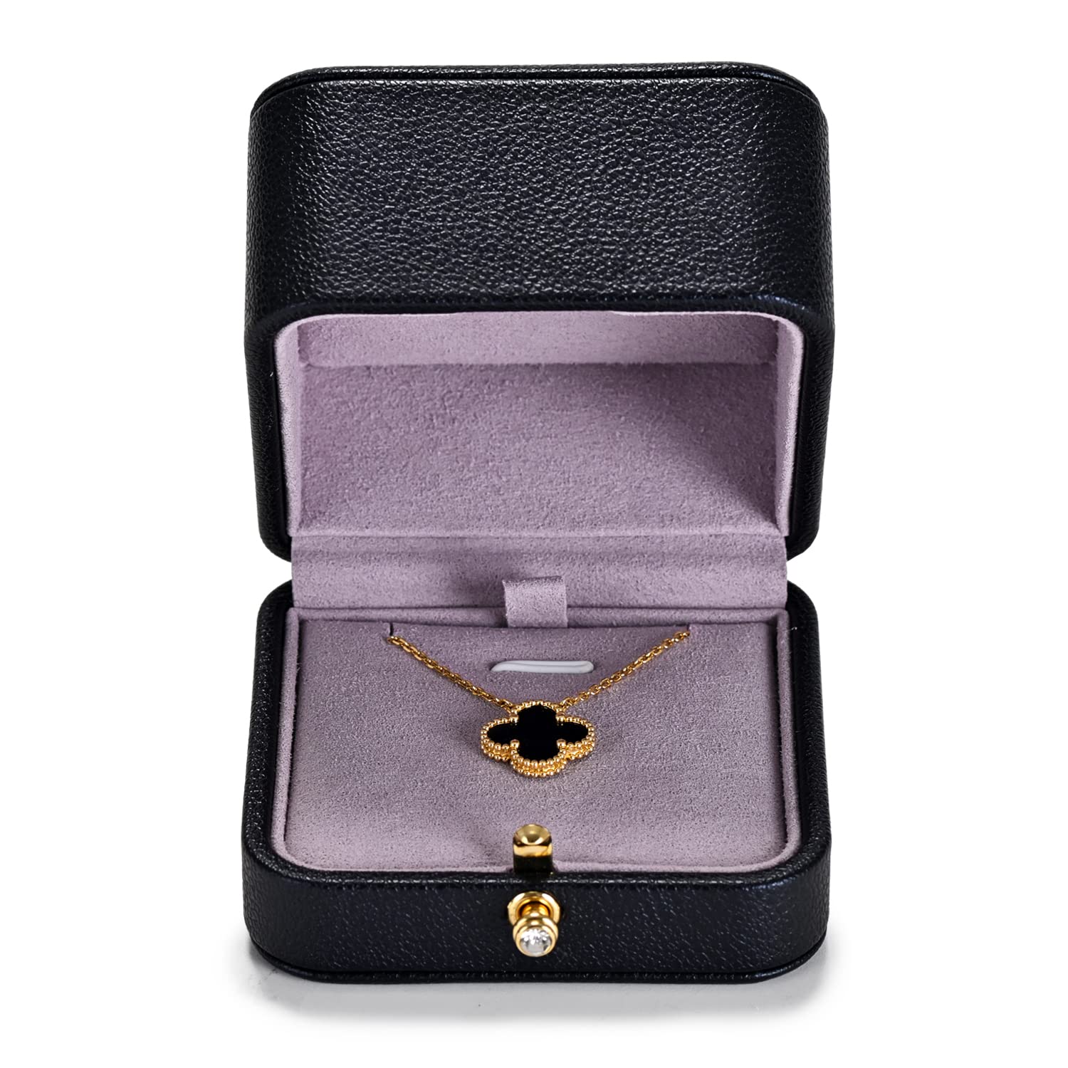 Oirlv Black Leather Necklace Box, Velvet Pendant Gift Box for Long Chain Necklace Bracelets Display Storage for Engagement Wedding Mothers Day Thanksgiving Birthday Gifts(Pendant Box)