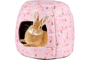 YUEPET Large Rabbit Bed House Foldable Winter Warm Bunny Hideout Cave for Guinea Pig Hamster Squirrel Ferret Hedgehog Chinchilla Cozy Cage Accessories