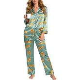 Kallenorox Silky Pajamas for Women 2 Piece Long Sleeve Pj Sets Women's Satin Sleepwear Button Down Loungewear Set