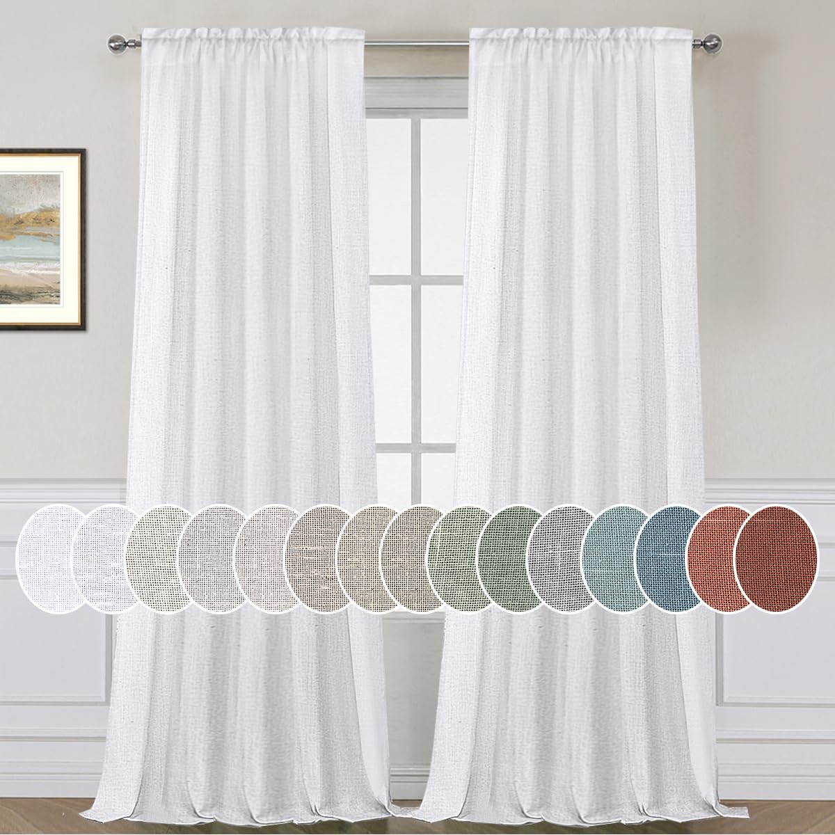 Photo 1 of H.VERSAILTEX Light Filtering Linen Textured Curtains Window Treatment Privacy Added Draperies/Drapes/Panels/Treatment, Rod Pocket, Natural & Durable,2 Panels