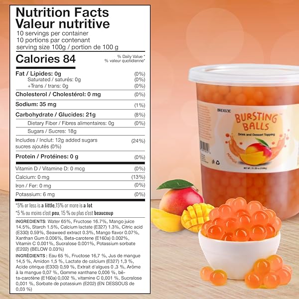 BREXONIC POPPING BOBA PEARLS BURSTING TEA BALLS DRINK & DESSERT TOPPING STRAWBERRY MANGO BLUEBERRY PASSION FRUIT FLAVORED BUBBLE TEA TAPIOCA PEARLS (MANGO, 2 LB 1 PACK)