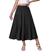 Kingfancy Women's Boho Midi Skirt A-Line Ruffle Elastic High Waist Tiered Flowy Skirts