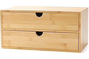Wisuce Bamboo Desk Drawer Organizer, 2 Drawer Desktop Organizer with Drawers Tabletop Storage Organization Box for Office Home Toiletries Supplies Vanity, No Assembly Required