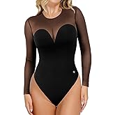 Popilush Long Sleeve Body Suits Womens Tummy Control Mesh Shapewear Corset Bodysuit Sheer Going Out Tops Fall Outfits