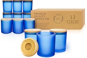 Aroparc 12 Pack Candle Jars for Making Candles, 10 OZ Empty Candle Jars with Bamboo Lids, Bulk Candle Containers Candle Glass - Dishwasher Safe, Frosted Blue