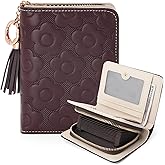VIMUTI RFID Blocking Wallet Women Cute Embossed Floral Leather Credit Card Holder Wallet for Women with Tassel Accordion Purse Bifold Ladies Small Womens Wallets with Zipper Coin Pocket Coffee