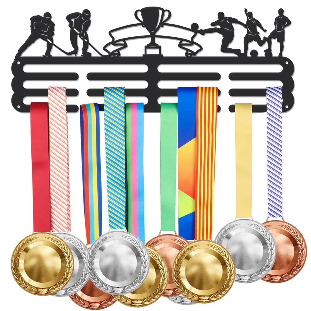 SUPERDANT Eishockey Fußball Metall Medaillenhaken Fußball Zwei Stangen Wandaufbewahrung Auszeichnungshalter Für Eishockey Wand Medaillenaufhänger Rahmen Für Mehr als 60 Medaille