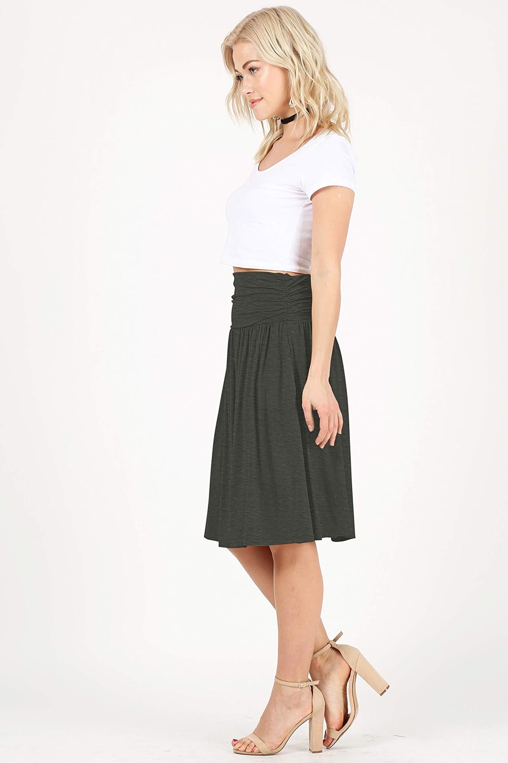 Simlu Womens Regular and Plus Size Skirt with Pockets Below The Knee Length Ruched Flowy Skirt Midi Skirt for Women: Clothing
