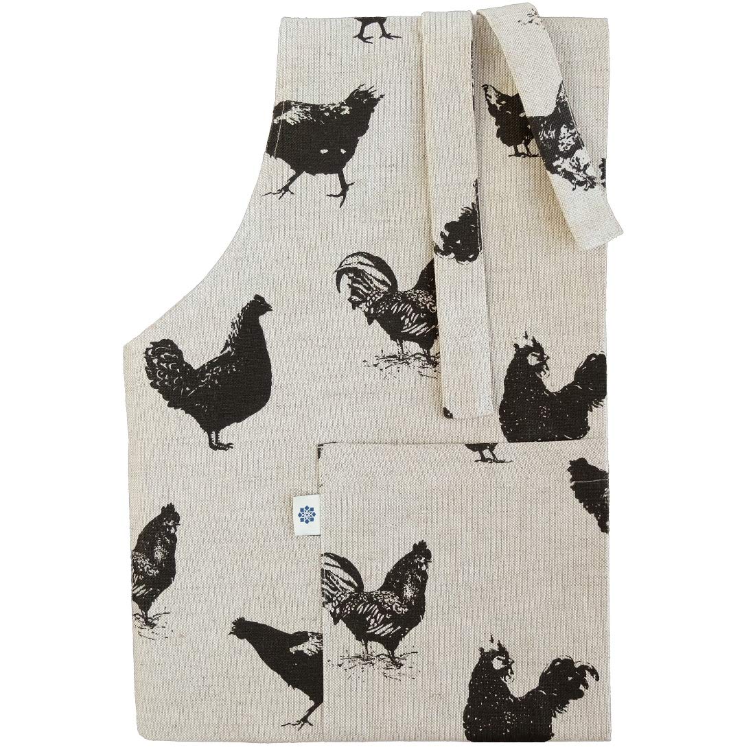 Linen & Cotton Apron Animal Design with Pocket Vintage - 55% Linen, 45% Cotton, Beige Natural Chickens (70x 84 cm (28'' x 33.6'')) Unisex Washable Bib Apron for Women Men Cooking Baking Kitchen Garden