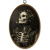 JMENGSSFL Vintage Gothic Skeleton Floral Oval Wall Art Decor, Dark Cottagecore Canvas Prints, Moody Botanical Skeleton Skull Framed Wall Art for Home Bedroom Living Room Decor, 8.6x11.4 Inch