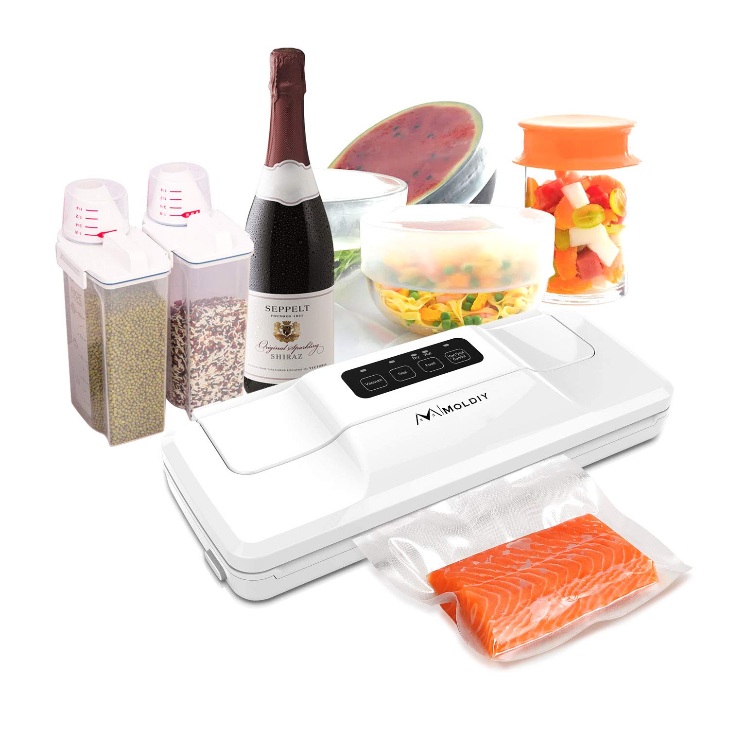 Moldiy Food Vacuum Sealer, Food Sealer Machines with 10 Bags, Automatic Food saver Vacuum Sealer Machines for Food Vacuuming Savers and Sous Vide