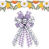 Estivaux Spring Flowers Bows for Wreath, Lavender Floral Wreath Bow Purple Burlap Farmhouse Craft Bows for Front Door Decorations
