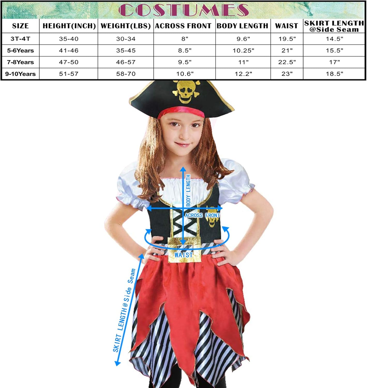 Lingway Toys Girls Deluxe Pirate Costume,Buccaneer Princess Dress for Kids: Clothing