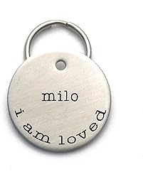 Simple Dog Tag Customized With Your Pet's Name and Phone, I am Loved - Engraved Metal ID - Cute