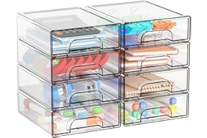 Yieach 2.2'' Tall Acrylic Clear Stackable Storage Drawer Organizer,8 Pack Desk Organization and Storage,Plastic Office Supply Organizer,Drawer Storage Organizer for Makeup,Accessory,Pen,Art Crafts