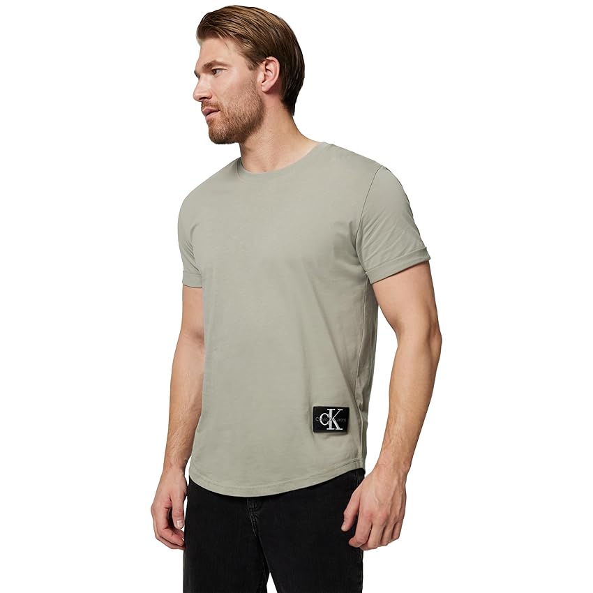Calvin Klein T-Shirt Maniche Corte Uomo Badge Turn Up Sleeve Scollo Rotondo