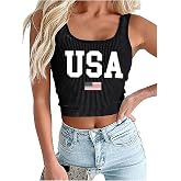 American Flag Crop Tank Tops Women 4th of July Patriotic T Shirt Girls USA Flag Stars Stripes Graphic Cami Tops