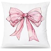 Pleonox Pink Bow Coquette Pillow Covers 18x18, Pink Bow Coquette Preppy Room Decor, Girly Bedroom Decor