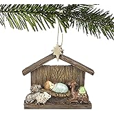 Christmas Nativity Scene Table Ornament - Religious Hanging Oranament Tabletop Figurine with Stable,Baby Jesus 3.86 * 1.26 * 3.46 Inch Newman House Studio