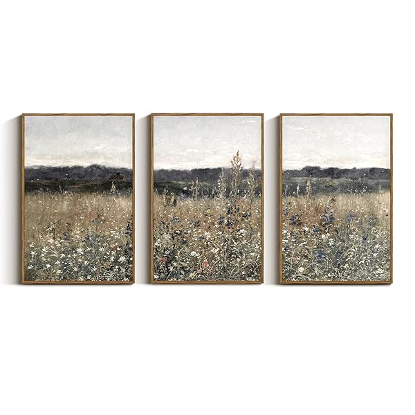 INSIMSEA OVERSIZED VINTAGE LANDSCAPE ART FOR LIVING ROOM BEDROOM,3PCS, EXTRA LARGE FRENCH COUNTRY PAINTINGS WALL DECOR FOR HOME, RUSTIC FARMHOUSE MEADOW FRAMED CANVAS PRINTS PICTURE,16X24IN