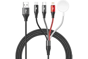 MIGER Travel Essentials 4 in 1 Multi Charging Cable for Apple Watch Charger/iPhone Charger,Charging Cords for Multiple Devices Compatible with iWatch UItra/SE/Series 9-1/iPhone 17 16 15 14/Galaxy/Android