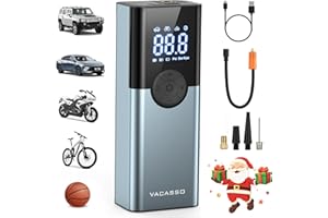 VACASSO Tire Inflator Portable Air Compressor with Digital Pressure Gauge(150PSI), 3X Faster Inflation Cordless Air Pump for Car, SUV, Motorcycle, Bike, Balls, PORTABLE