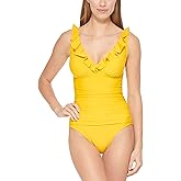 DKNY Women's Ruffle Underwire Tummy Control One-Piece Swimsuit (Cumin, 6)