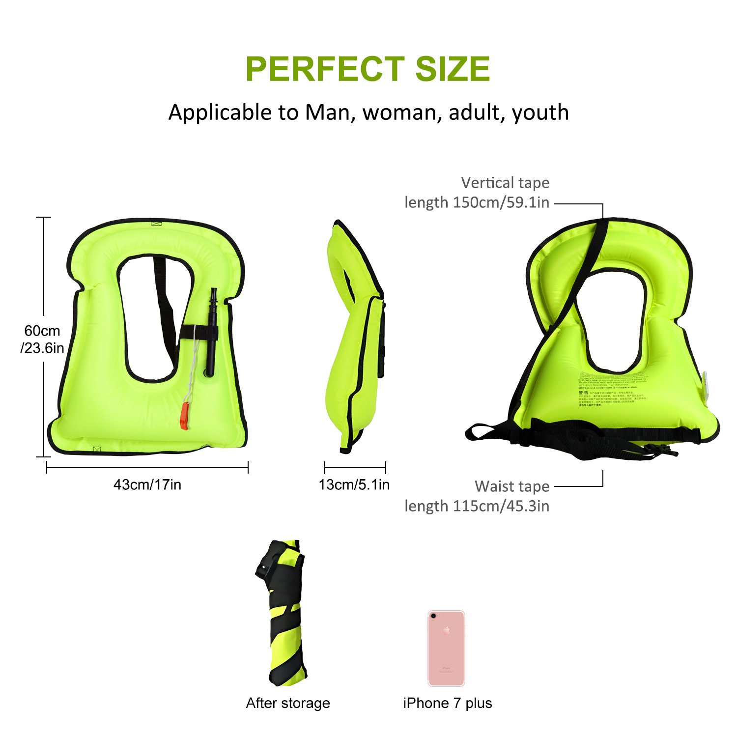 barsone Snorkel Vest Portable Inflatable Life Vest Safety Jackets for Adults