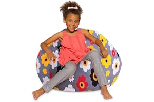 POSH CREATIONS Posh Beanbags Bean Bag Chair, Large-38in, Canvas Multi-Colored Flowers on Gray