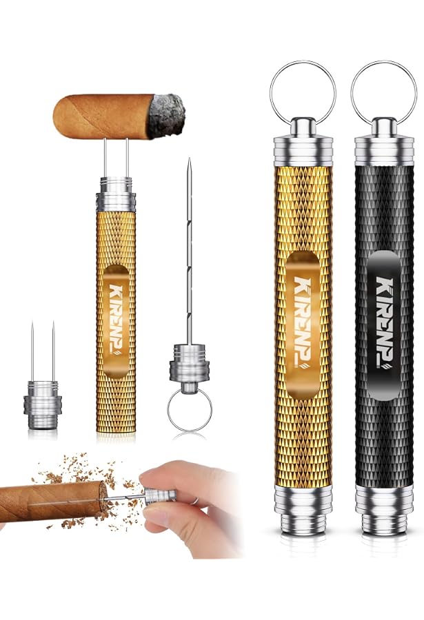 Poinçon à Cigare 4 En 1 - Double Taille (8mm & 11mm), Aiguille De Dégagement Et Fourchette - Boîte Cadeau (Noir & Or) - 10