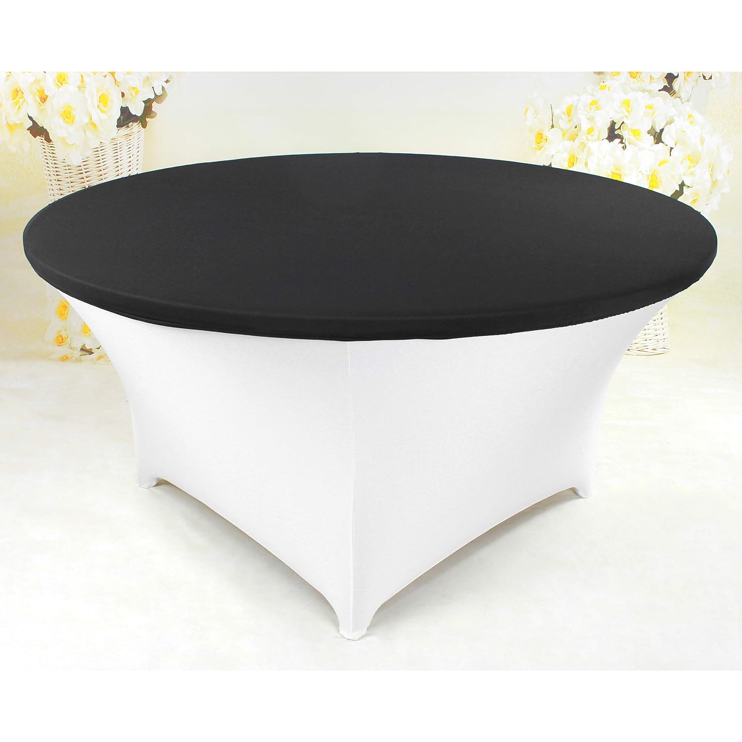 Banquetbar 5ft 6ft Spandex Lycra Stretch Round Square Rectangle Table Toppers Table Cloth Table Covers For Wedding Decorations Kitchen Table Carmine