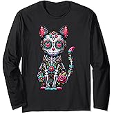 Dia De Los Muertos Cinco De Mayo Cat Sugar Skull Men Women Long Sleeve T-Shirt