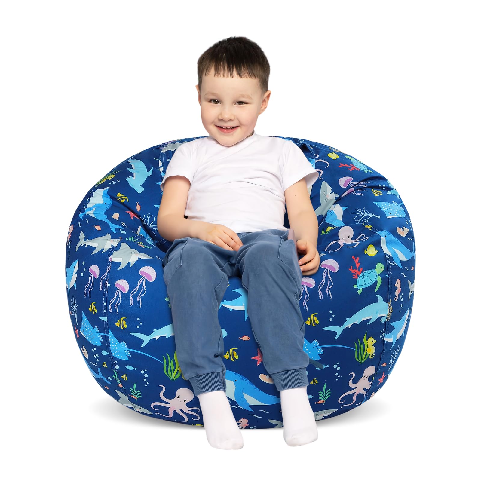 Kids Bean Bag Chair-Cover Only-Large Stuffed Animal Storage Bean Bag for Girls Boys Indoor Outdoor (No Filling),Underwater