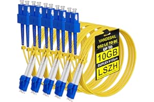 VANDESAIL 5pack LC to SC Fiber Patch Cable 1M(3FT), OS2 Single Mode Patch Cable, 1G/10GB SMF Jumper Duplex Fiber Optical Patch Cords LSZH 9/125µm for QSFP Transceiver