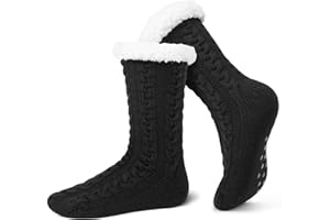 SOCKSFAD Mens Slipper Socks with Grippers, Winter Gift Warm Thermal Fuzzy with Non Slip Floor Home Socks US 9-12