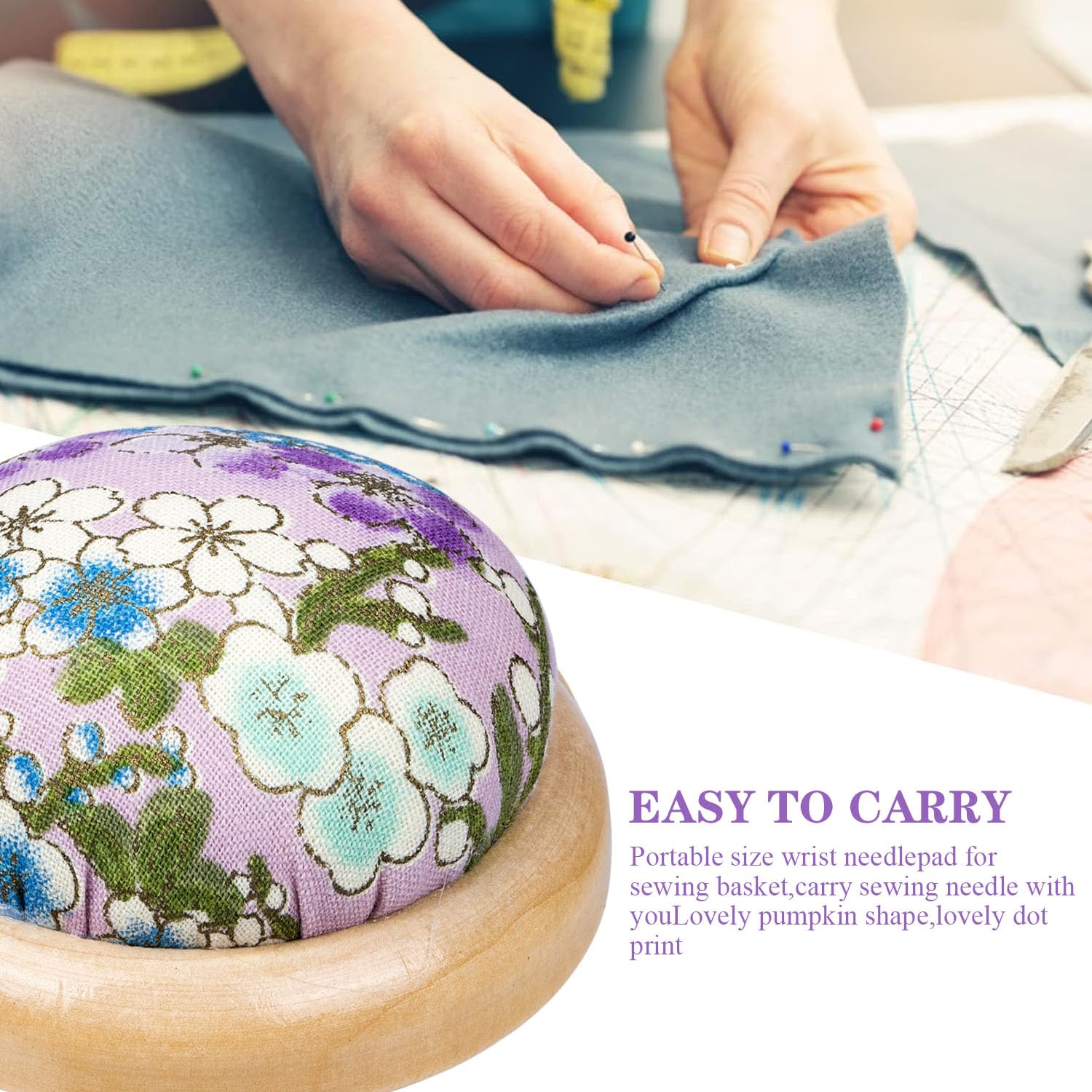 Acooruiteng Pin Cushion Wooden Base Pin Cushions for Sewing Cute Sewing Pin Cushion Floral Style Needle Durable Pincushions Cute Pincushion for Sewing Needle Holders DIY Crafts Projects