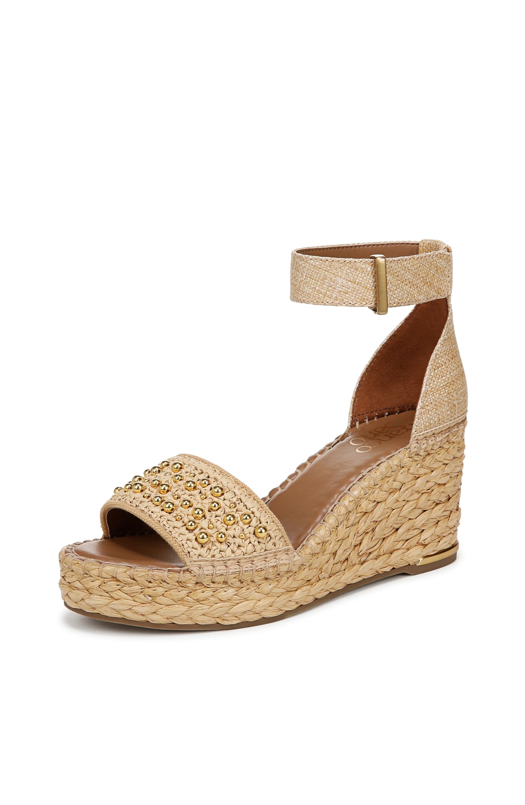 Franco Sarto Women’s Clemens Espadrille Wedge Heel Sandals, Natural Beige Raffia, 8.5 Wide
